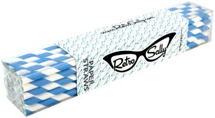 Paper Straws 8" - Pack of 25 Malibu Blue Stripe by Retro Sally