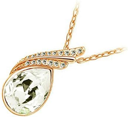 18K Yellow Gold Plated, Sparkling White Teardrop Swarovski Crystal Bordered with Clear Pave Set Elements, Fashion Pendant Necklace, 26mm X 14mm