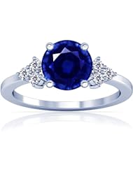 Platinum Round Cut Blue Sapphire Ring With Sidestones (GIA Certificate)