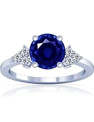 18K White Gold Round Cut Blue Sapphire Ring With Sidestones (GIA Certificate)