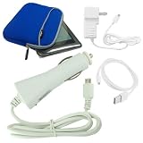 Skque Barnes & Noble Nook eBook Accessory Bundle Kit(Micro usb car charger+Micro usb wall charger+ Micro usb date cable straight,All in white )/ 6 inch Blue Glove Series Case