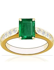 14K Yellow Gold Emerald Cut Emerald Ring With Sidestones