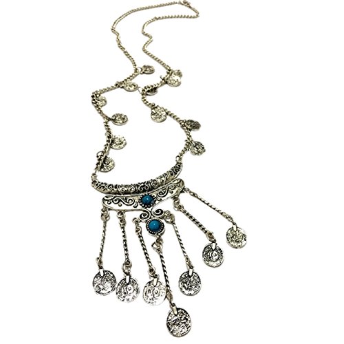 Sandistore Womens Ethnic Coin Long Chain Gem Necklace Tassel Pendant