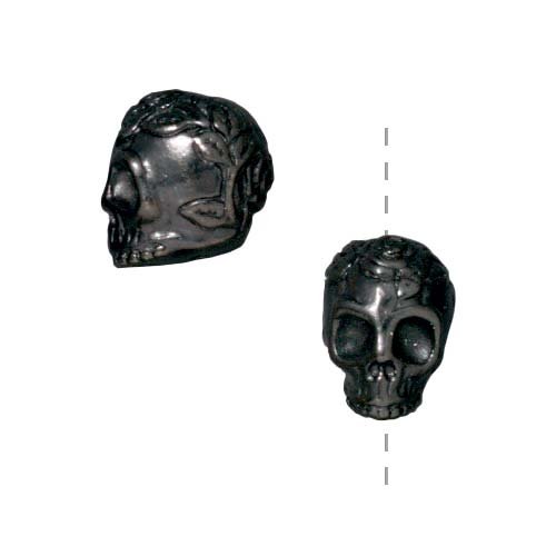 Black Finish Pewter Skull With Roses Beads 10mm (2)