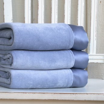Robbie Adrian Organic Cotton Velour Baby Blanket with Silk Trim