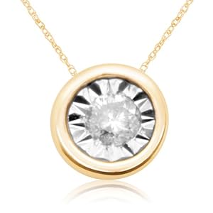 10k Yellow Gold Diamond Solitaire Pendant (1/20 cttw, I-J Color, I3 Clarity)