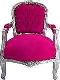Barock Kinder Stuhl Pink/Silber - Armlehnstuhl