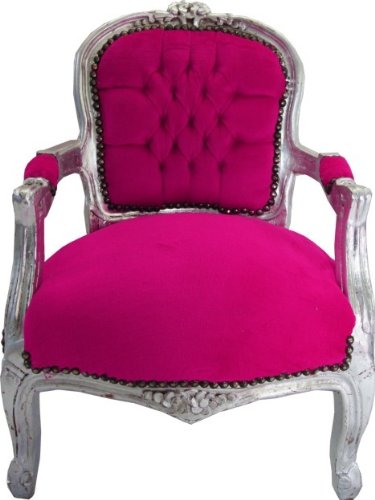 Barock Kinder Stuhl Pink/Silber - Armlehnstuhl