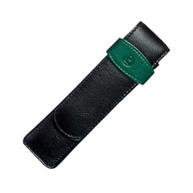 Pelikan 923722 - Astuccio in pelle per 2 penne, colore: Nero-Verde Pelikan 923722 - Astuccio in pelle per 2 penne, colore: Nero-Verde