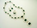 Platinum Emerald & Diamond Set: Necklace, Earrings and Ring