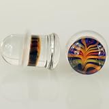 PairofGlassSingleFlaredFeatherPlugs:0g,Fire