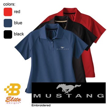 Ford Mustang Embroid.Emblem W/Script Ladies Performance Polo Ceramic Blue Medium Bdfmepl106