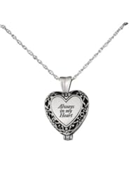 "Always in My Heart" Memorial Urn Locket-Filigree Pewter Tone