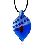Sapphire Blue Leaf Murano Glass Necklace Pendant