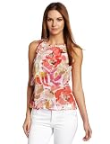 Chaus Women's Tossed Bouquet Asymmetric Tiered Blouse