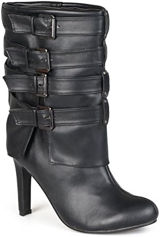 Hailey Jeans Co. Womens Mid-Calf Buckle-Strap Heeled Boots
