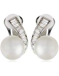 Kenneth Jay Lane Silver and Crystal Trim, Pearl Center Button Clip Earrings