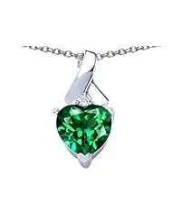 Original Star K (tm) 8mm Heart Shape Simulated Emerald Ribbon Pendant in 925 Sterling Silver