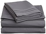 Cathay Home Luxury Soft Microfiber Sheet Set with Embroidered Pillow Cases, Queen, Deep Grey
