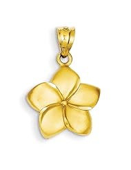14k Yellow Gold Plumeria Floral Pendant Pendant. Metal Wt- 1.37g