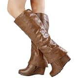 41a4h00qLgL. SL160  Folded WEDGE Fashion Womens Shoes TAN BEIGE Boots