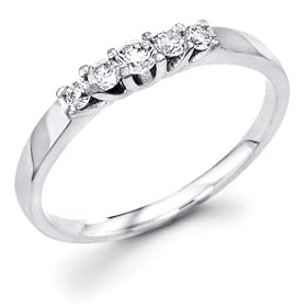 14k White Gold 5 Five Stone Round Diamond Wedding Anniversary 2mm Ring Band (1/5 cttw, G-H Color, SI1 Clarity): Jewelry