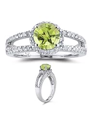 0.46 Cts Diamond & 1.50 Cts Peridot Ring in 14K White Gold