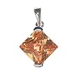 Sterling Silver Pendant - Diamond Shape - Champagne Cubic Zerconia - 18mm Height