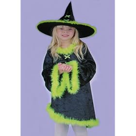 Neon Yellow Feathered Child Size Witch Halloween Costume (Girls Large 10-12)