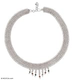 Agate and carnelian necklace, 'Colors in a Net' 1.2 W 15.8 L
