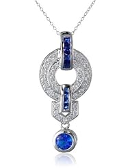 Sterling Silver Blue Glass and White Simulated Diamond Drop Pendant Necklace, 18"