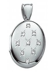 14k White Gold Premium Weight Diamond Oval Picture Locket 3/4 inch x 1 inch in Solid 14K White Gold