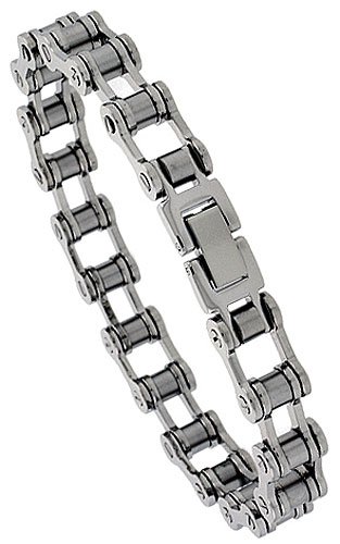 9 Solid Link Surgical Steel Bicycle Chain Bracelet 5/16 (9 mm) wide.