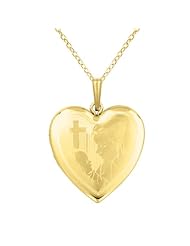 Gold over silver SS & Yg Plated Shaped Loc w/ Cross & Mother & Baby Necklace