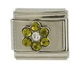 SilverBin Green CZ Sparkle Flower Stainless Steel Italian Charm Link