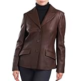 Phistic Women's Three-Button New Zealand Lambskin Leather Blazer in Black or Espresso - Misses & Petite