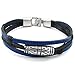 KONOV Mens Womens Leather Rope Bracelet, Tribal Braided Cuff Bangle, Black Blue Silver