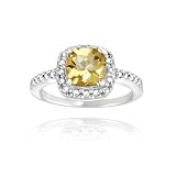 Sterling Silver Citrine & Diamond Accent Square Ring