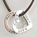 Heart Shaped LIVE, LOVE, LAUGH & Round FAITH, HOPE, LOVE Sterling Silver Affirmation Band Pendant Necklace on Brown Satin Cord, #9797