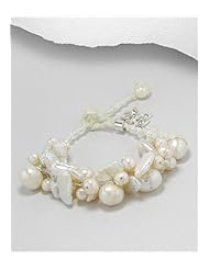 White (Natural) Butterfly Cotton Fresh Water Pearls Bracelet In Sterling Silver
