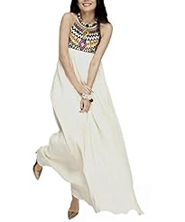 Embroidered  Spring Summer General Print Chiffon/Polyester Sleeveless Maxi Dress  With Pearls