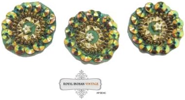 Sewing Appliqués Craft Fabric Indian Beaded Home Decor Sari Golden Beaded Curtain Drape Round Shape Patches 10 Pcs.