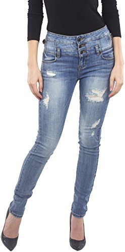 Eunina Women's High Waisted Stretch Skinny Denim Jeans Distress Light Wash
