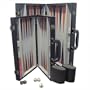 15" Black Leatherette Backgammon (Black/Red Points)