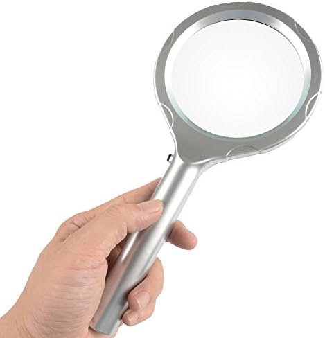 Hamuty Handheld Magnifying Glass,2X 90MM With 6 LED Light for Reading Map Low Vision Inspection Craft Magnifier