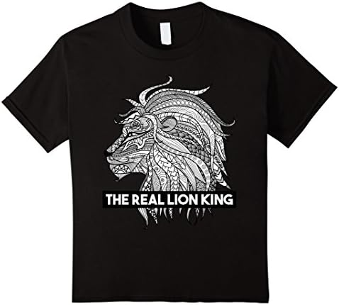 Kids The Real Lion King T-Shirt (Animals, Mandalas, Novelty) 6 Black
