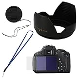 GTMax Clear LCD Screen Protector + 58mm Flower Lens Hood + Snap On Lens Cap ....