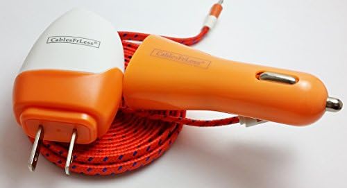 CablesFrLess 3 in 1 Tangle Free Braided Flat Noodle Micro USB Charging Kit fits Samsung Galaxy S3 S4 Reverb Note Google Nexus HTC One Touch Acer LG Optimus Pantech Blackberry Motorola HTC Sony Ericsson and most other micro USB devices (6ft Orange)