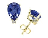 6X4mm Pear Sapphire and Diamond Stud Earrings in 14K Yellow Gold