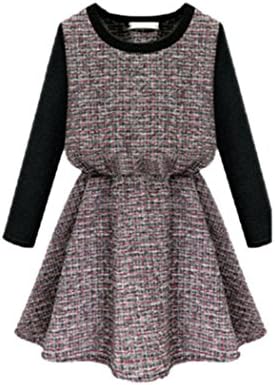 MiYang Women's Plus Size Long Sleeve Shirring Detiail Grid Dress